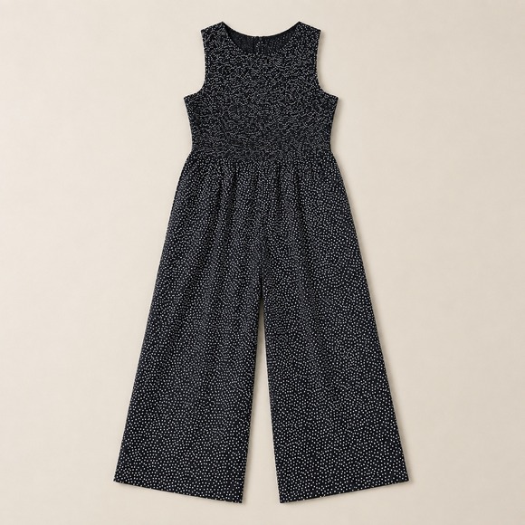 Andrew Marc Pants - Andrew Marc Womens XL Black Speckled Smocked Waist Wide Leg Cropped Jumpsuit NWT
